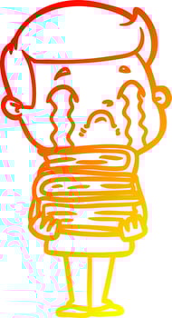 warm gradient line drawing cartoon man crying vector