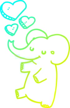 cold gradient line drawing cartoon elephant with love hearts vector