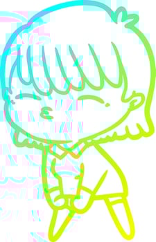 cold gradient line drawing cartoon woman vector