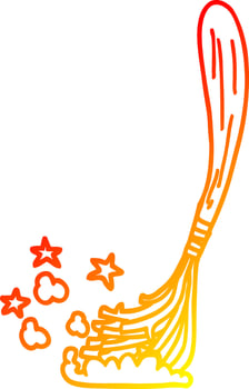 warm gradient line drawing cartoon magic broom vector