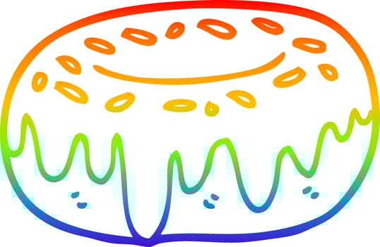rainbow gradient line drawing cartoon donut with sprinkles vector