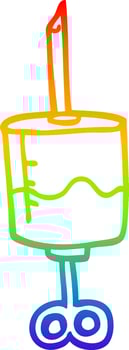 rainbow gradient line drawing cartoon of blood filled syringe vector