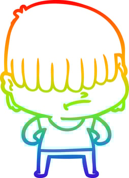 rainbow gradient line drawing cartoon boy with untidy hair vector
