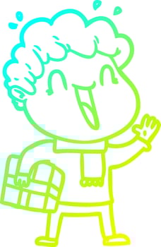 cold gradient line drawing cartoon happy man vector