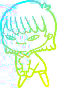 cold gradient line drawing cartoon woman vector