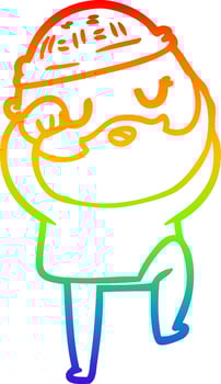 rainbow gradient line drawing cartoon man with beard vector