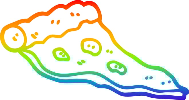 rainbow gradient line drawing cartoon pizza vector