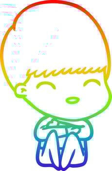 rainbow gradient line drawing happy cartoon boy vector