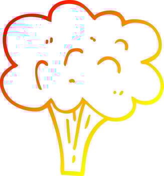 warm gradient line drawing cartoon broccoli stalk vector