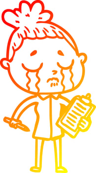 warm gradient line drawing cartoon crying saleswoman vector