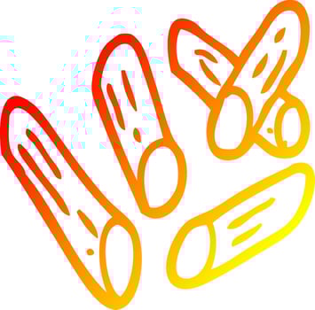 warm gradient line drawing cartoon pasta shapes vector