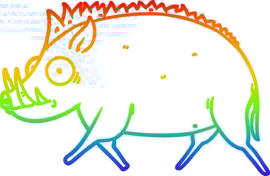 rainbow gradient line drawing cartoon wild boar vector
