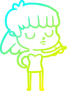 cold gradient line drawing cartoon indifferent woman vector