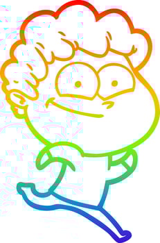 rainbow gradient line drawing cartoon happy man vector