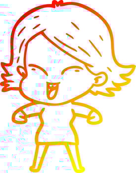 warm gradient line drawing happy cartoon girl vector