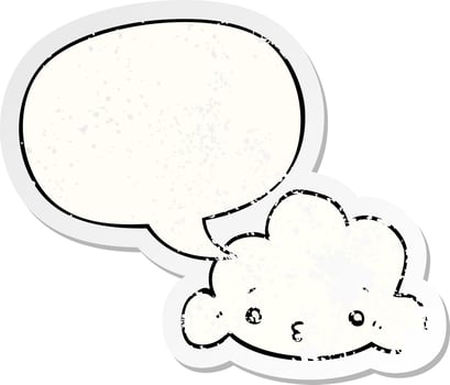 cute cartoon cloud and speech bubble distressed sticker vector