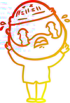 warm gradient line drawing cartoon bearded man crying vector