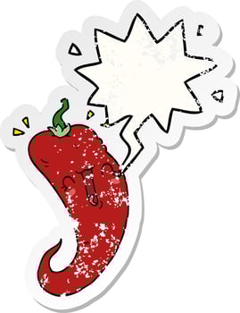cartoon chili pepper and speech bubble distressed sticker vector