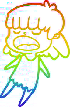 rainbow gradient line drawing cartoon woman talking loudly vector