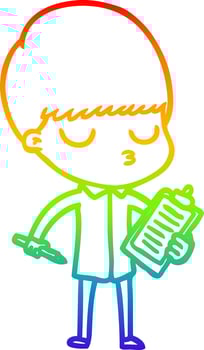 rainbow gradient line drawing cartoon calm boy vector
