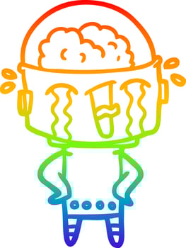 rainbow gradient line drawing cartoon crying robot vector
