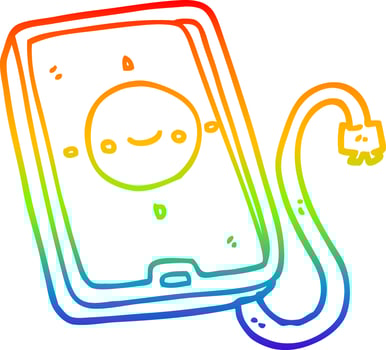 rainbow gradient line drawing cartoon mobile phone device vector