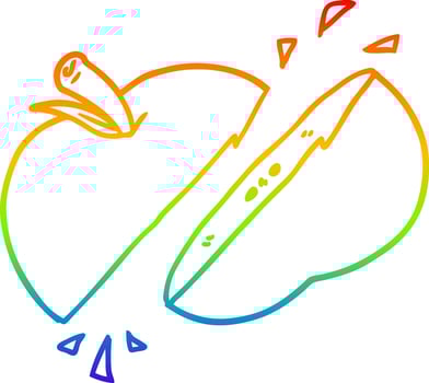 rainbow gradient line drawing cartoon sliced apple vector