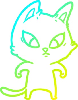 cold gradient line drawing confused cartoon cat vector