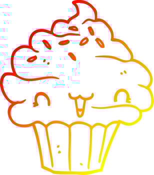 warm gradient line drawing cute cartoon frosted cupcake vector