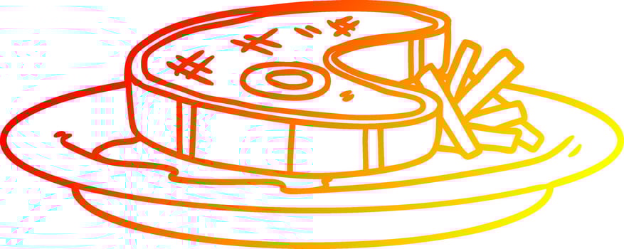warm gradient line drawing cartoon steak dinner vector