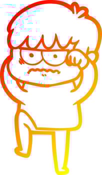warm gradient line drawing annoyed cartoon boy vector