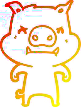 warm gradient line drawing angry cartoon pig vector