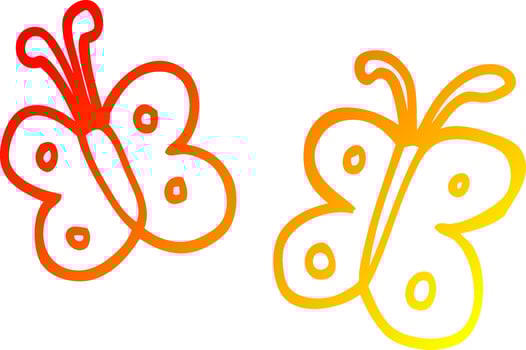 warm gradient line drawing cartoon butterfly vector