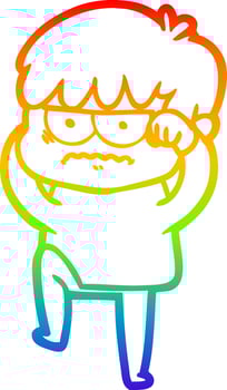 rainbow gradient line drawing annoyed cartoon boy vector