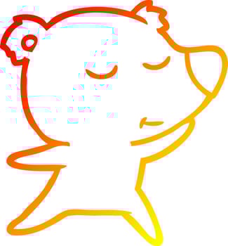 warm gradient line drawing happy cartoon polar bear dancing vector