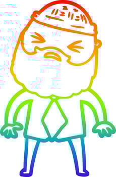 rainbow gradient line drawing cartoon man with beard vector