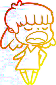 warm gradient line drawing cartoon woman talking loudly vector