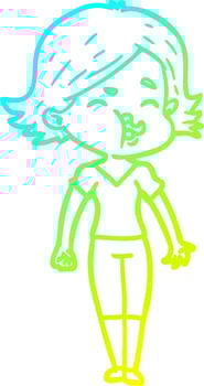 cold gradient line drawing cartoon girl pulling face vector
