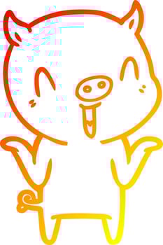 warm gradient line drawing happy cartoon pig vector