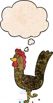 cartoon rooster and thought bubble in grunge texture pattern style vector