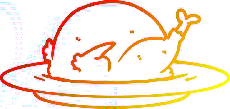 warm gradient line drawing cartoon cooked turkey vector