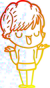 warm gradient line drawing cartoon woman talking vector