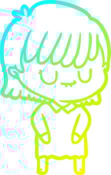 cold gradient line drawing cartoon woman vector
