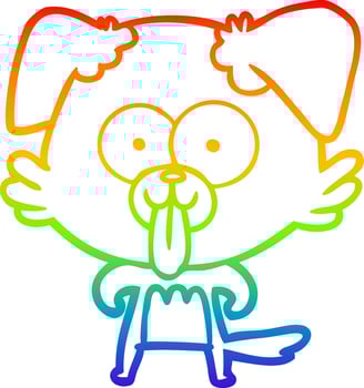 rainbow gradient line drawing cartoon dog with tongue sticking out vector