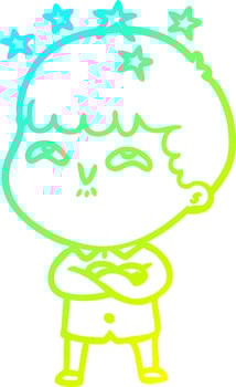 cold gradient line drawing cartoon amazed boy vector