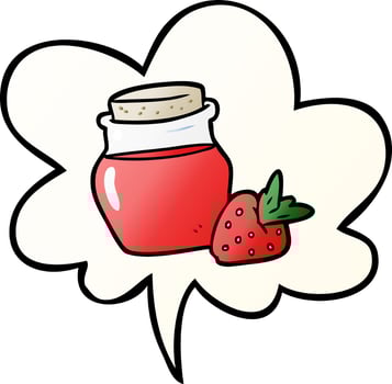 cartoon jar of strawberry jam and speech bubble in smooth gradient style vector