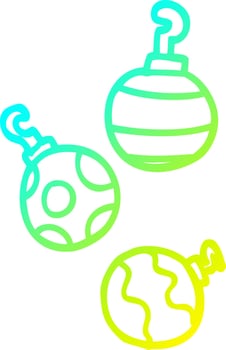 cold gradient line drawing cartoon xmas baubles vector