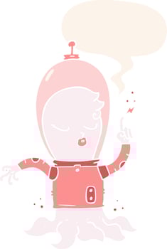 cute cartoon alien and speech bubble in retro style vector