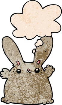 cartoon rabbit and thought bubble in grunge texture pattern style vector