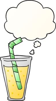cartoon fizzy drink and thought bubble in smooth gradient style vector